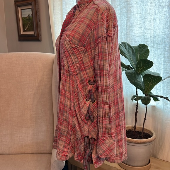 Free People Oversized Plaid side tie tunic - Picture 2 of 9